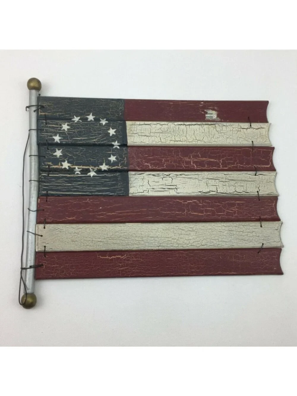 Americana Home Decor Art Wood USA Flag Original 13 Stars Red White Blue Stripes